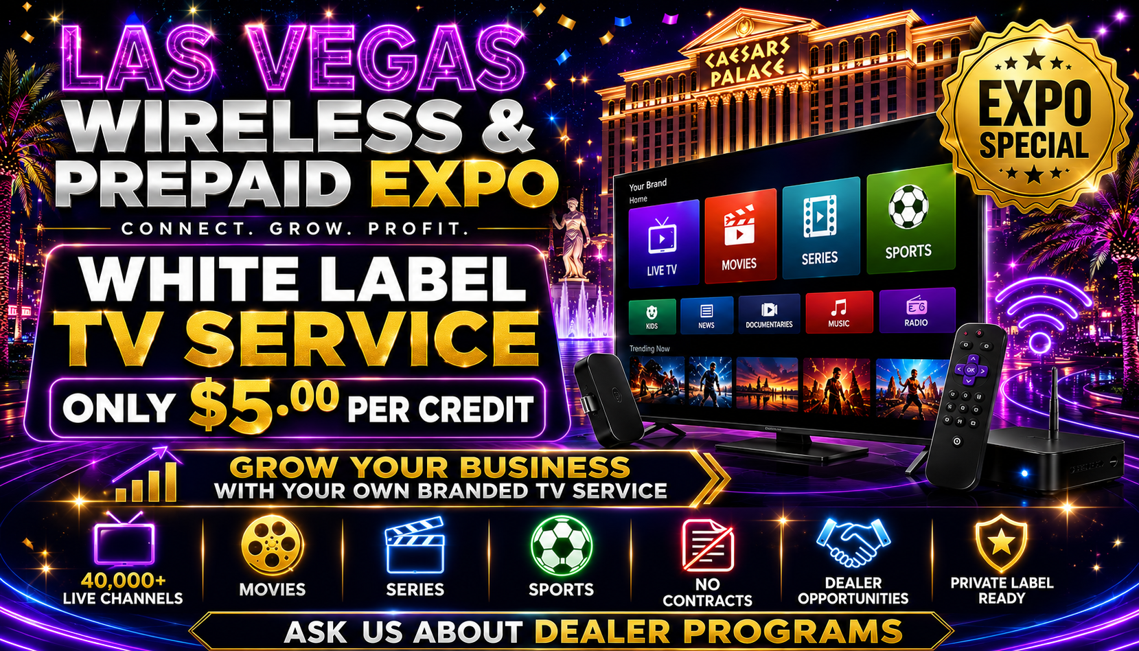 Las Vegas Wireless & Prepaid Expo 2026 — White Label TV Service, only $5 per credit